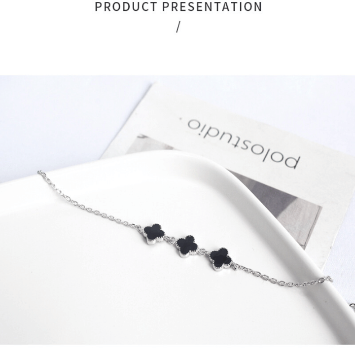 925 Sterling Silver Shinning Bracelet For Women With Black Clover Shape
