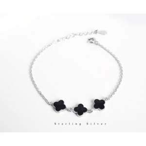 925 Sterling Silver Shinning Bracelet For Women With Black Clover Shape