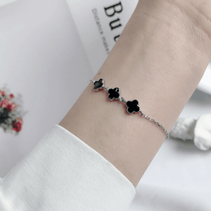 925 Sterling Silver Shinning Bracelet For Women With Black Clover Shape