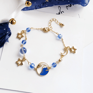 925 Sterling Silver Shinning Bracelet Blue Tiny Waves Icon